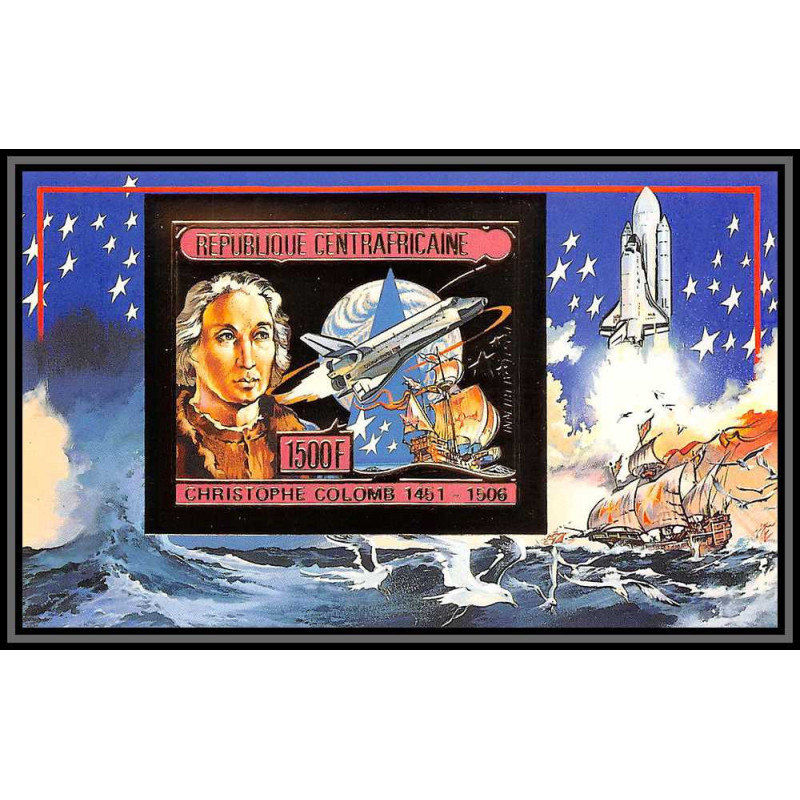 85993/ N°371 B Christophe Colomb Christopher Columbus centrafricaine OR Gold ** MNH espace space Non dentelé imperf