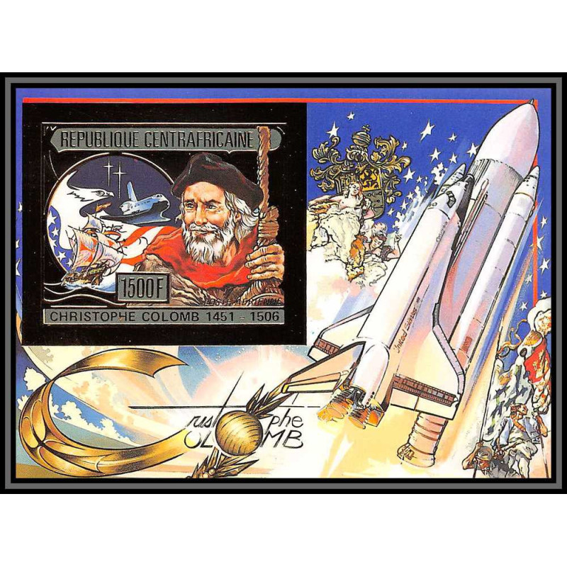 85994/ N°372 B Christophe Colomb Christopher Columbus centrafricaine OR Gold ** MNH espace space Non dentelé imperf