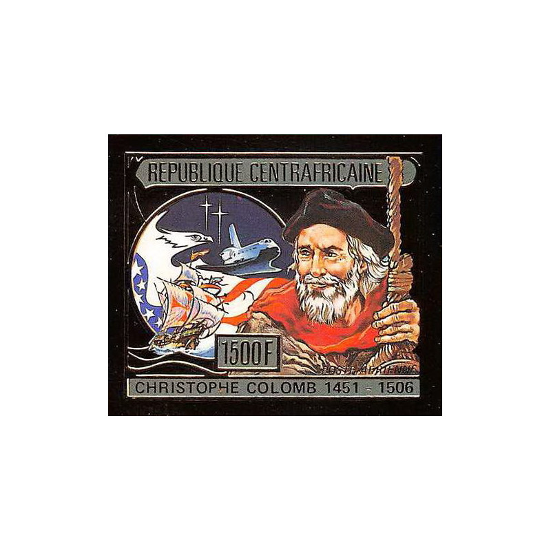 85994b/ N°372 B Christophe Colomb Christopher Columbus centrafricaine OR Gold ** MNH espace space Non dentelé imperf