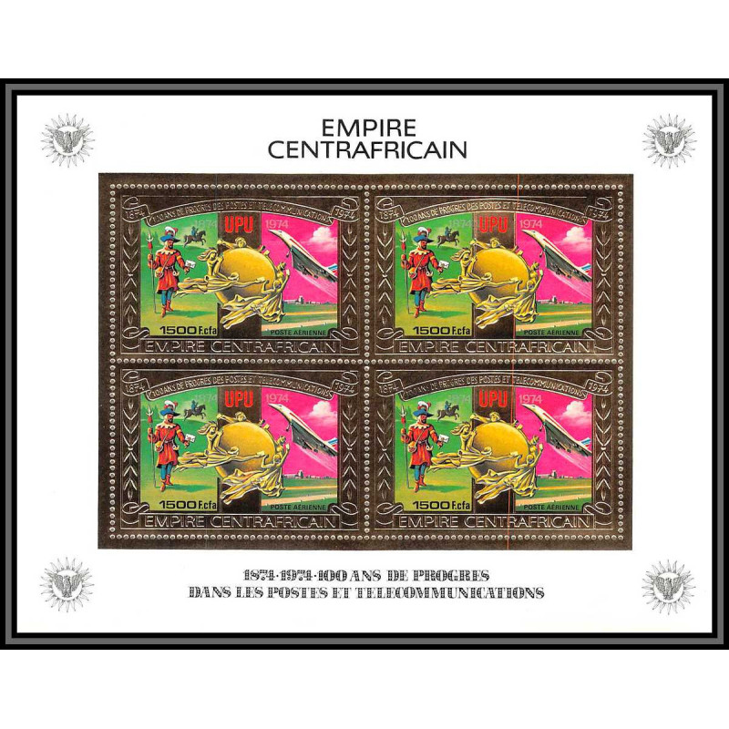 85996/ N°547 A UPU concorde avion plane centrafrique centrafricaine OR Gold stamps ** MNH bloc 4 