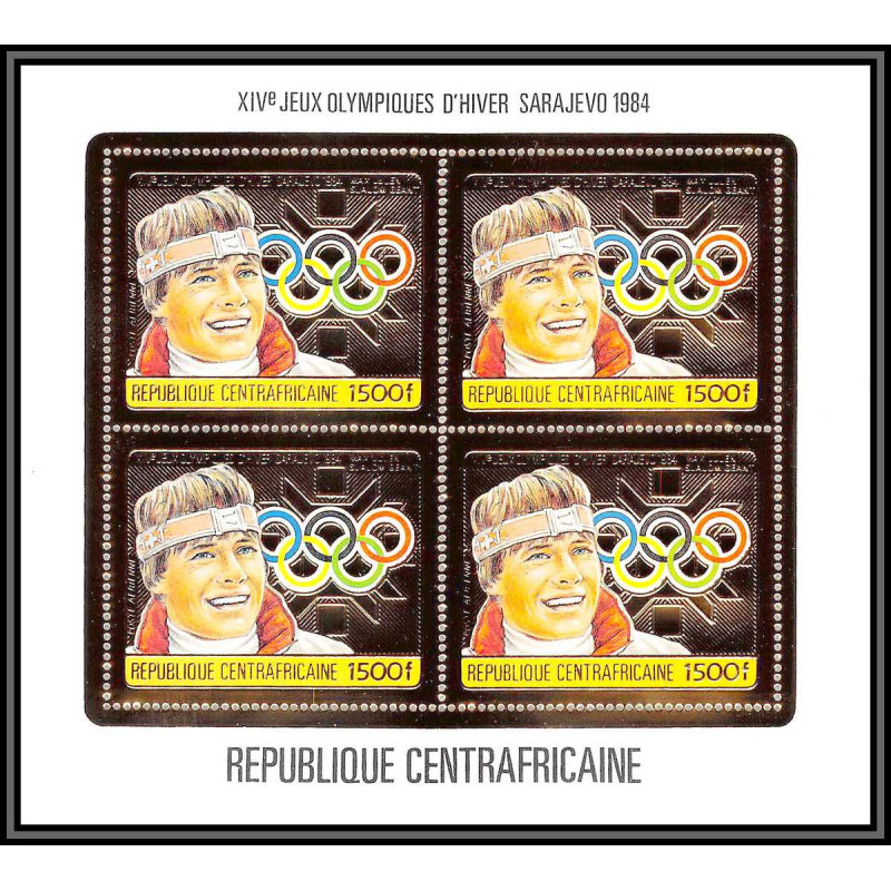 86054/ N°1069 A Max Julen suisse Sarajevo jeux olympiques olympic games 1984 centrafricaine OR Gold MNH bloc 4 discount
