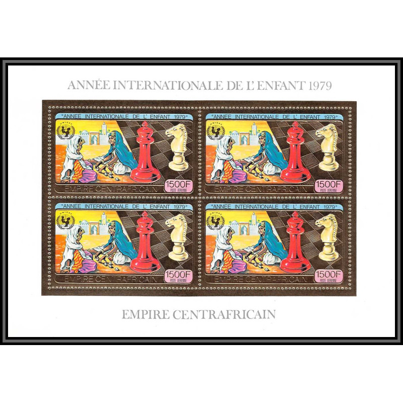 86059/ N°613 A echecs chess unicef hild year 1979 centrafrique centrafricaine OR Gold stamps ** MNH bloc 4 discount