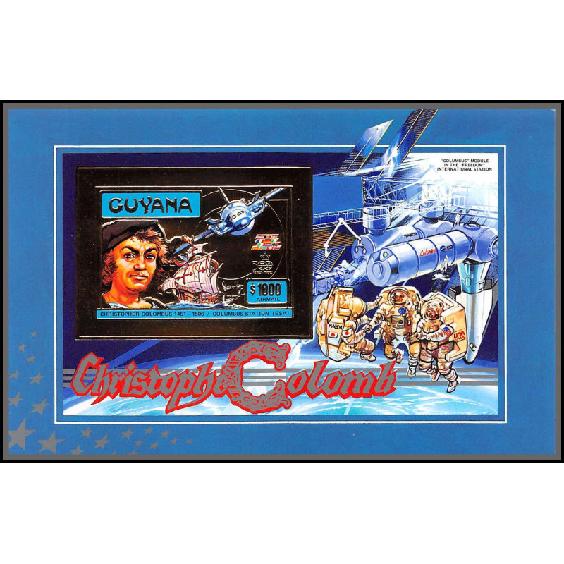 86147b Guyana Mi N°230 B Christophe colomb columbus colon station espace (space) OR gold ** MNH 1992 Non dentelé imperf
