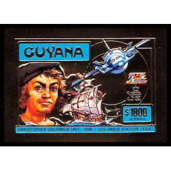86147d Guyana Mi N°230 B Christophe colomb columbus colon station espace (space) OR gold ** MNH 1992 Non dentelé imperf
