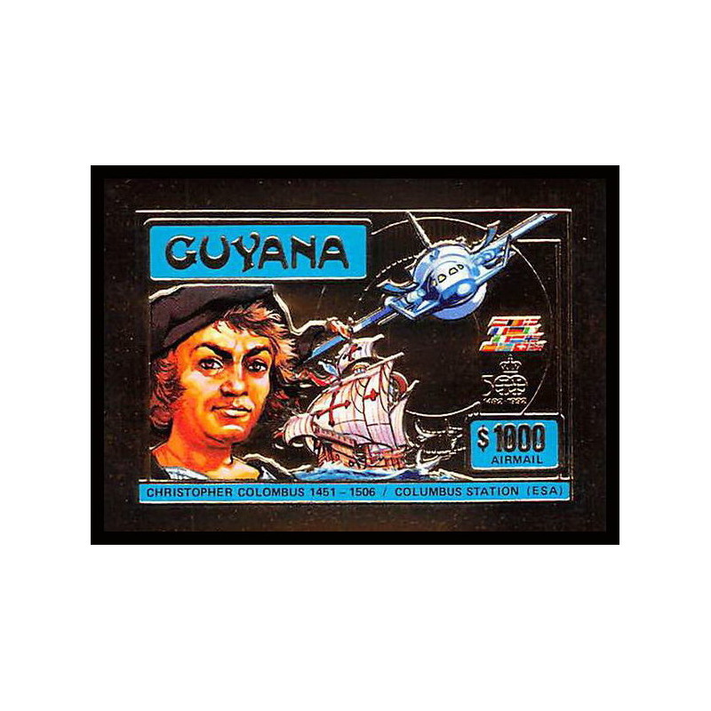 86147d Guyana Mi N°230 B Christophe colomb columbus colon station espace (space) OR gold ** MNH 1992 Non dentelé imperf