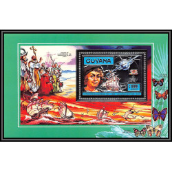 86148/ Guyana Mi N°231 A Christophe colomb columbus station argent silver 1992 papillons butterflies espace space ** MNH