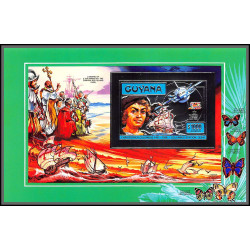 86148b Guyana Mi N°231 B Christophe colomb columbus silver 1992 papillons butterflies space ** MNH Non dentelé imperf