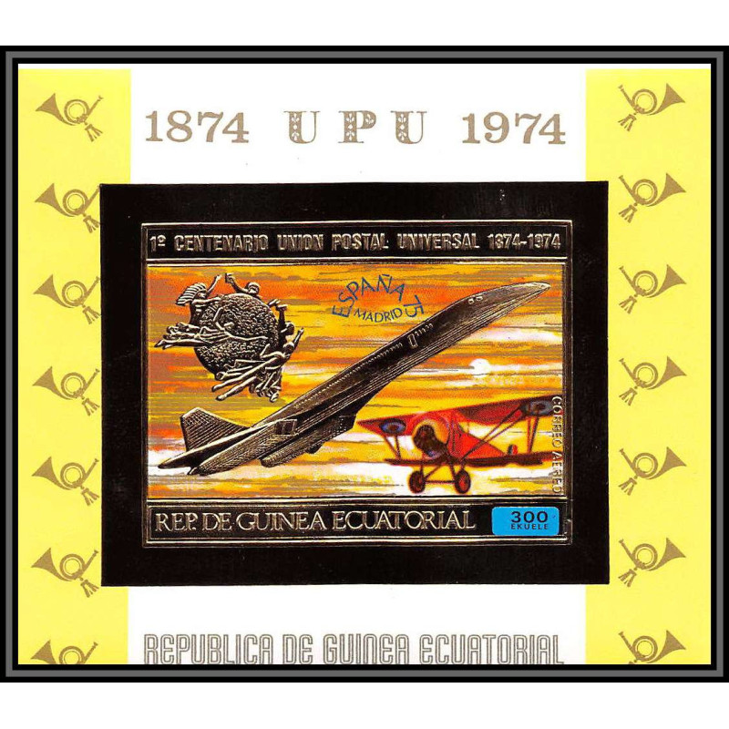 86181/ Guinée équatoriale guinea Mi N°A 140 upu concorde OR gold ** MNH espana 75 madrid Non dentelé imperf