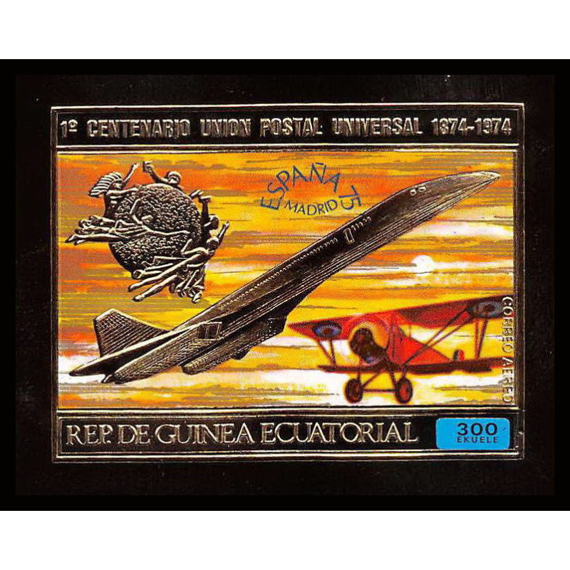 86181b/ Guinée équatoriale guinea Mi N°A 140 upu concorde OR gold ** MNH espana 75 madrid Non dentelé imperf