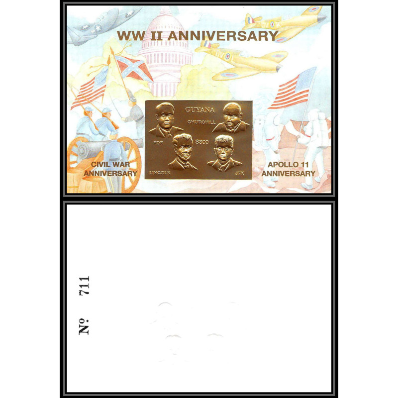 86202/ Guyana Mi N°397 OR gold ** MNH apollo 11 and world war 2 anniversary espace (space) churchill kennedy armstrong