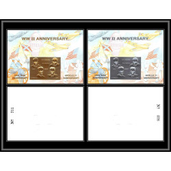 86202c Guyana Mi N°397/398 silver gold or argen apollo 11 espace space churchill kennedy armstrong lincoln 1994 numéroté