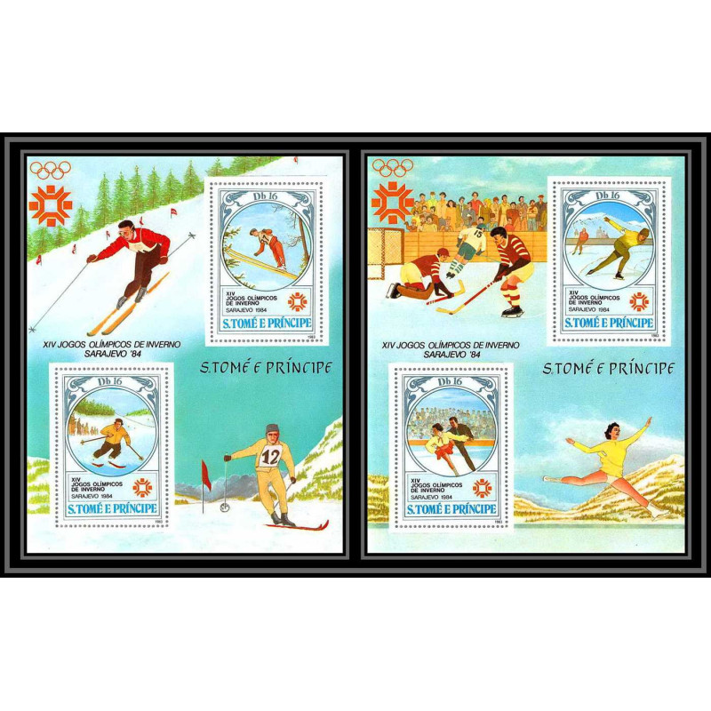 86219 sao tome s tome e principe Mi N°143/146 jeux olympiques olympic games 1984 sarajevo ** MNH skating ski jump
