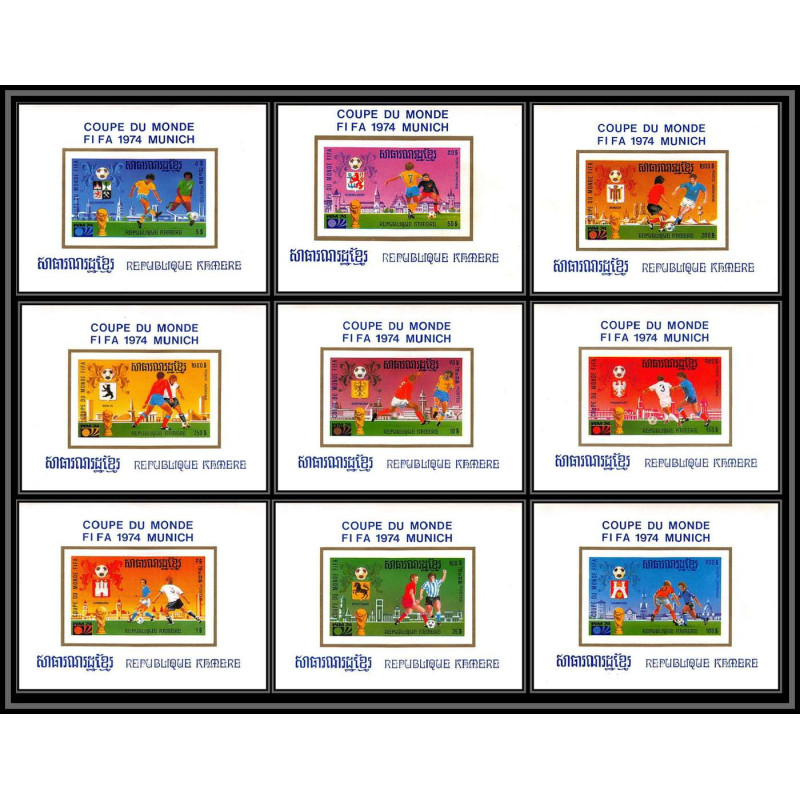 86224 Mi N°420/428 Football soccer munich wold cup 1974 deluxe miniature sheets ** MNH khmère Cambodia cambodge