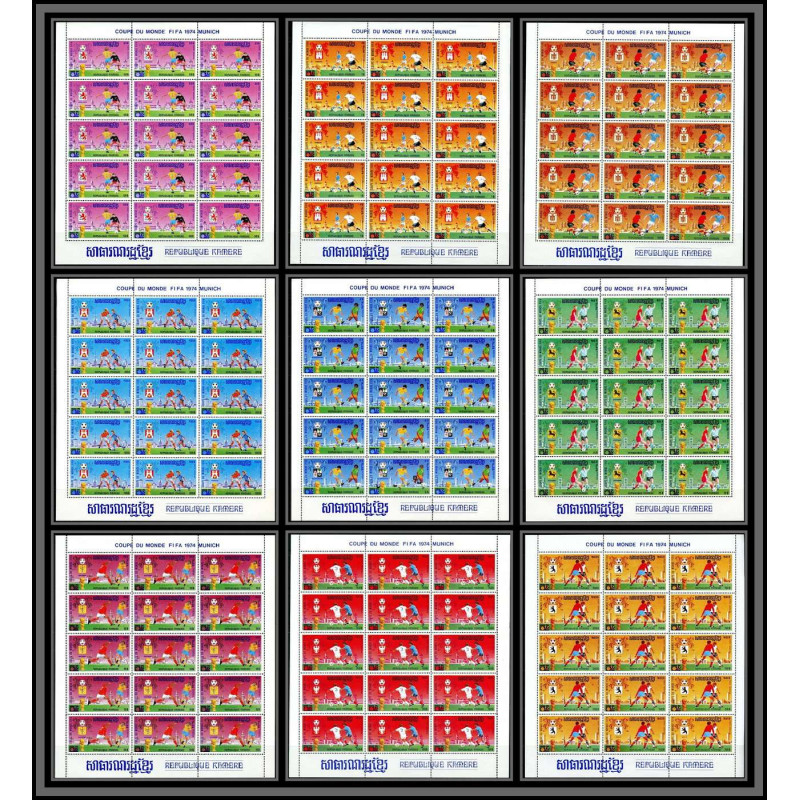 86225z Mi N°420/428 Football soccer munich wold cup 1974 ** MNH khmère Cambodia cambodge feuille complete sheets sheet
