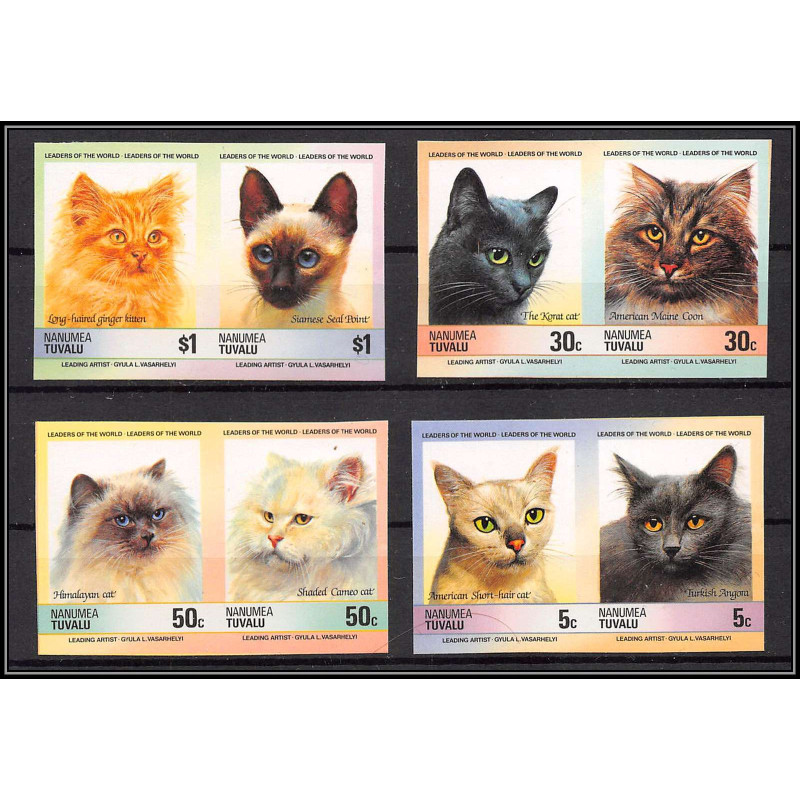 86423 nanumea tuvalu mi 47/52 B chat cat cats chats ** MNH 1985 siamese ginger turkish himalayan Non dentelé imperf