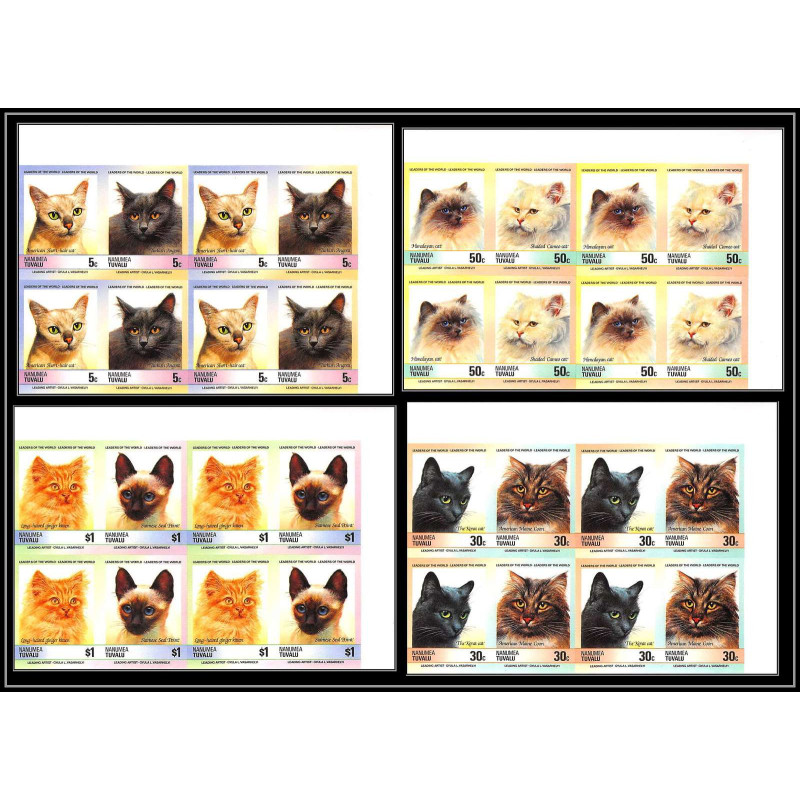 86423c nanumea tuvalu mi 47/52 B chat cat cats chats ** MNH 1985 siamese turkish himalayan Non dentelé imperf bloc de 4