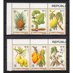 86425a sao tome mi 744/749 A fruits fruts 1981 ananas café cacao mangue fdc coffee mango pineapple ** MNH corner