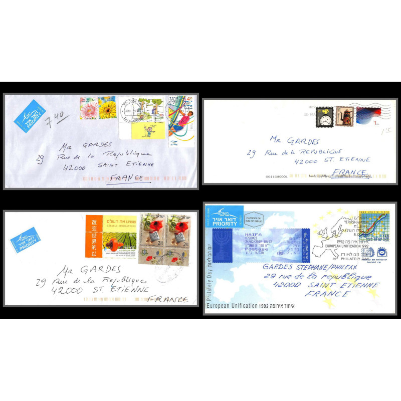 95953- lot de 4 lettres covers enveloppes de l'année 2000/2021 affranchissements israel
