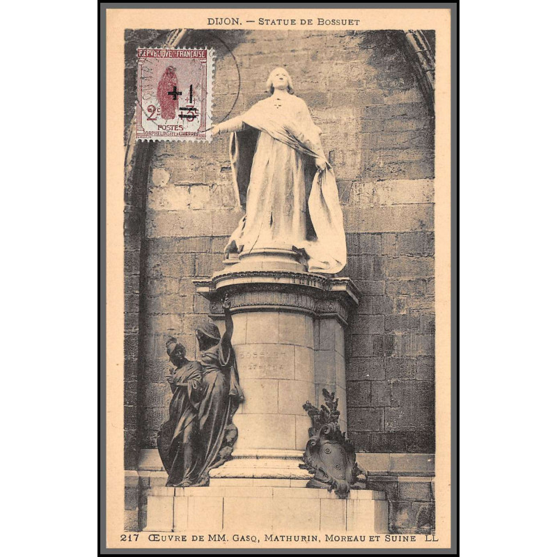 96128 N°162 dijon statue bossuet 1927 orphelins de guerre seul sur carte postale postcard France