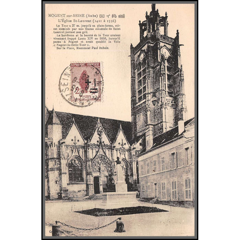 96131 N°162 nogent sur seine 1923 eglise st laurent church orphelins de guerre seul sur carte postale postcard France