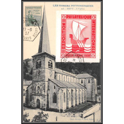 96139 N°163 vignette pexip 1937 orphelins de guerre seul sur carte postale rupt eglise postcard France