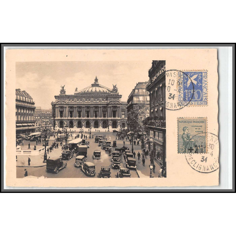 96152 N°163 + 294 colombe dove paris opéra 1934 orphelins de guerre carte postale postcard France