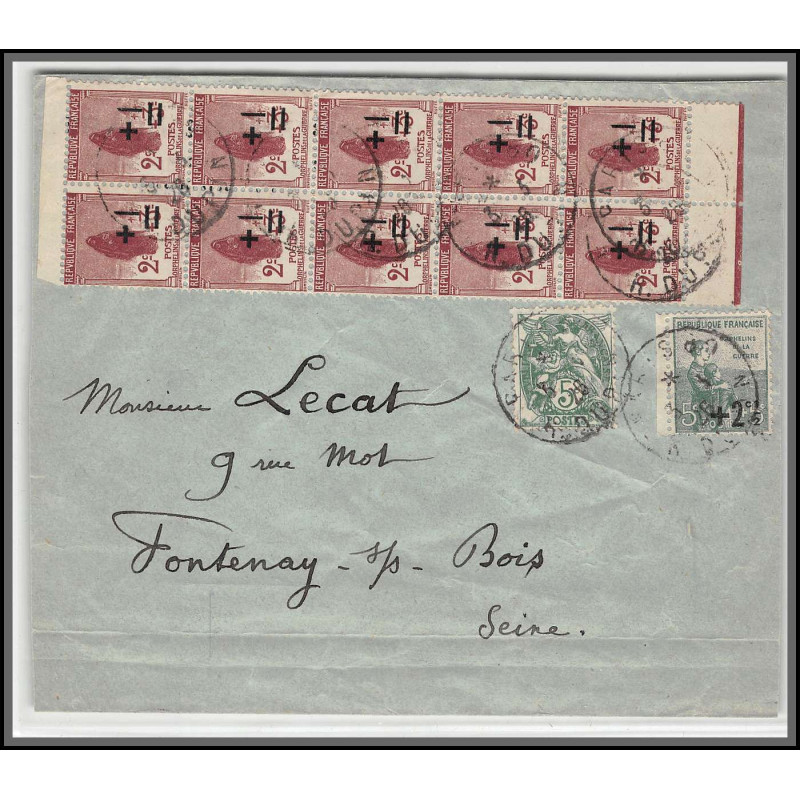 96176 N°162 163 bloc 10 bord de feuille paris fontenay sous bois 1926 orphelins de guerre lettre cover France