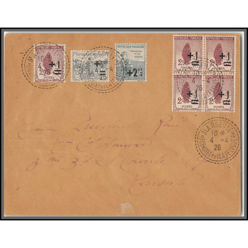 96177 N°162 163 164 bloc 4 marseille congrès philatélique orphelins de guerre lettre cover France