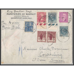 96193 N°229 291 292 293 quimperlé par avion paris bale courtenay suisse 1933 vignette bloc tuberculose orphelins france