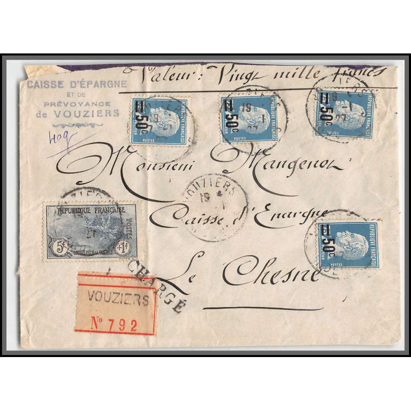 96201 N°232 219 x 4 pasteur chargé vouziers 1927 Le Chesne Ardennes orphelins de guerre lettre cover France