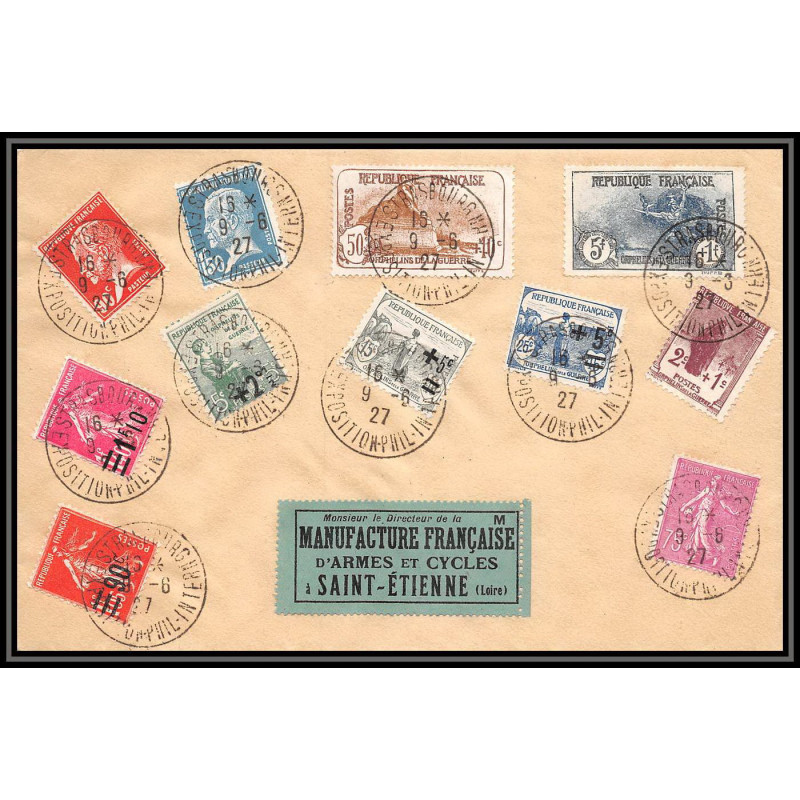96215 N°229 230 232 semeuse exposition strasbourg 1927 orphelins de guerre manufrance st etienne lettre cover France