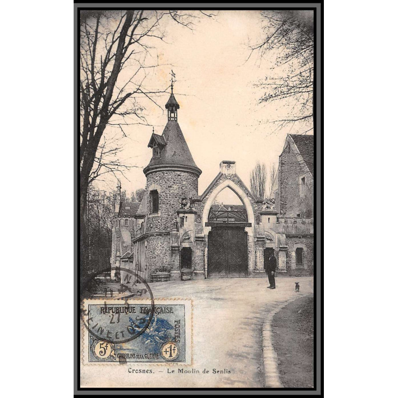 96219 N°232 5fr + 1fr bleu Crosne (Essonne) 1927 orphelins de guerre seul sur carte postale moulin de senlis France