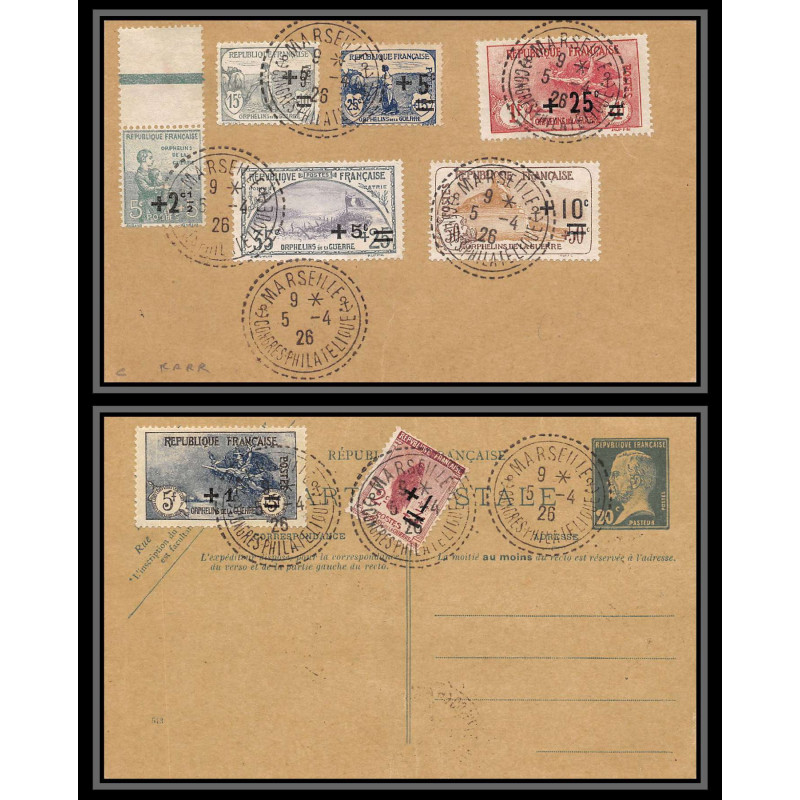 96222 N°162/169 série complète orphelins de guerre entier stationery PAS C1 date 543 France cad marseille congrès 1926