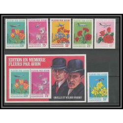 Gabon (gabonaise) 002 - N° 112 /117 + Bloc 18 fleurs (fleur flowers) Orville and Wibur wright