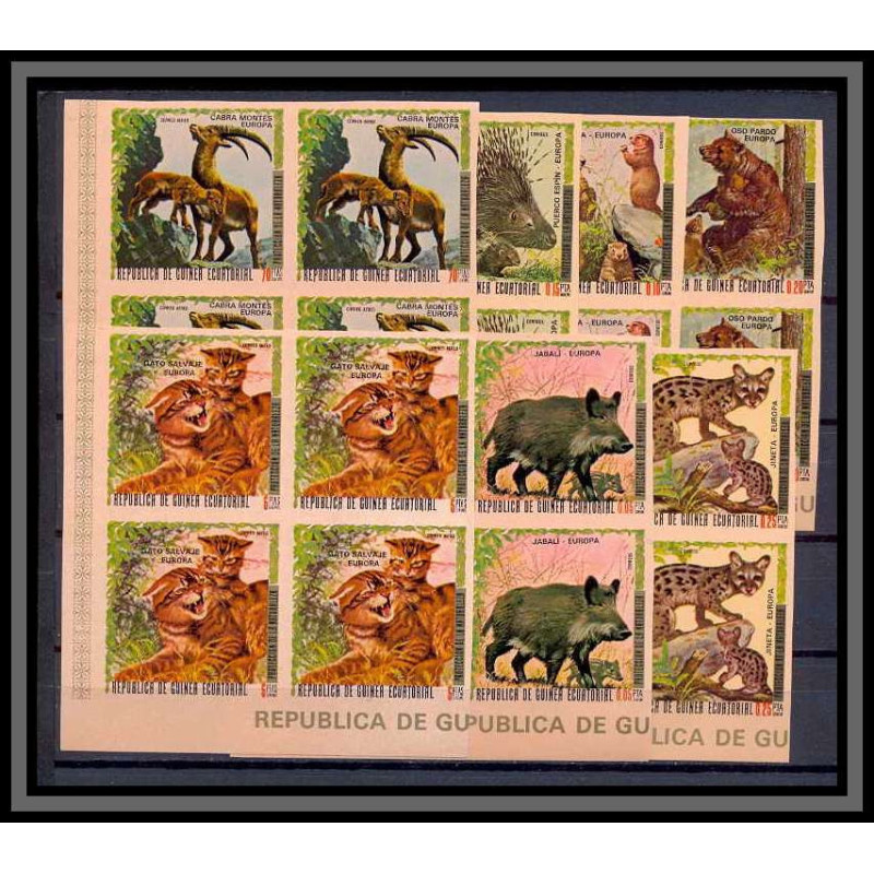 Guinée équatoriale guinea 004 animaux Animals OURS Chat chats cat cats SANGLIER Bloc 4 Non dentelé imperf MNH **