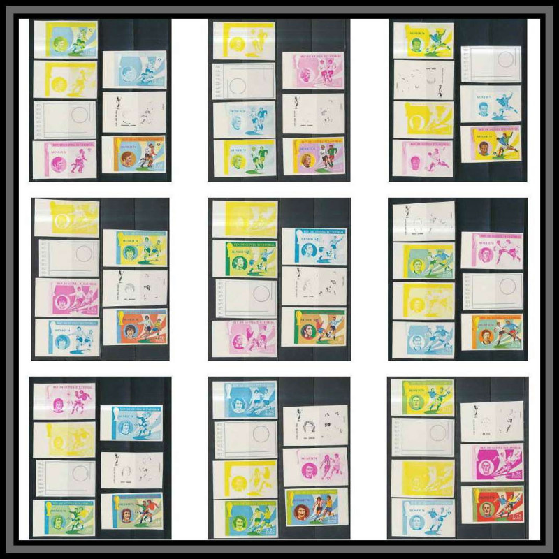 Guinée équatoriale guinea 423a N°371/379 Football Soccer Essai proof Non dentelé imperf orate Complet 63 timbres