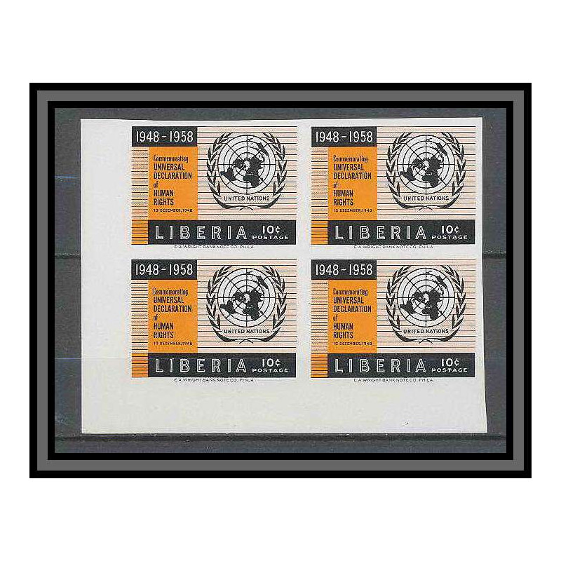 Liberia 049a N°359 very rar Essai (proof) Non dentelé imperf human rights onu uno Non dentelé imperf MNH **