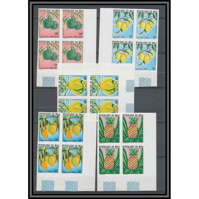 Mali 005 N° 339 / 343 Non dentelé imperf Bloc de 4 fruits (fruts) ananas/citron