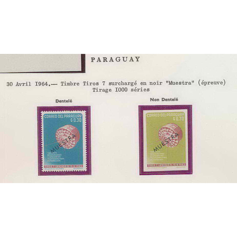 0470/ Espace (space) 1357 ** MNH TIROS 7 Paraguay + Non dentelé imperf N° 747 Overprint surchargé Muestra