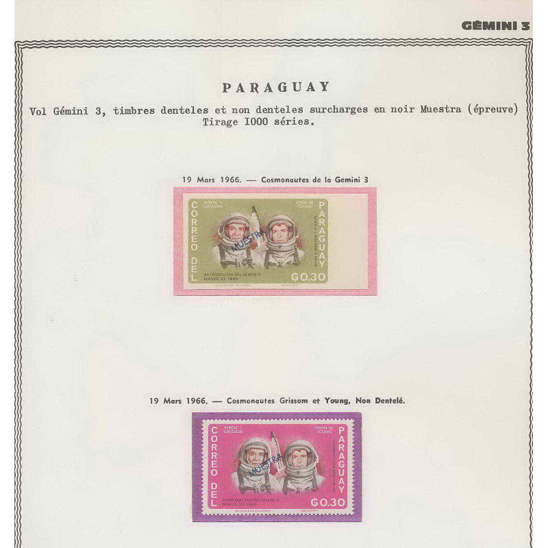 0659/ Espace (space) 2851 ** MNH Gemini 3 Paraguay + Non dentelé imperf Overprint surchargé Muestra
