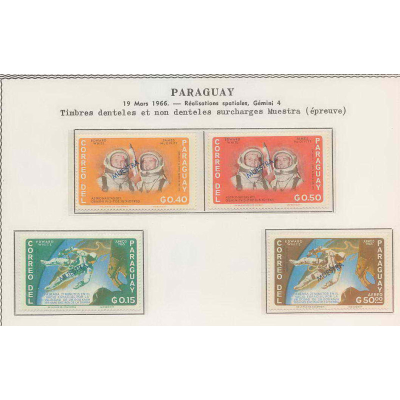 0706/ Espace (space) 2962 + ** MNH Gemini 4 Paraguay Overprint surchargé Muestra 
