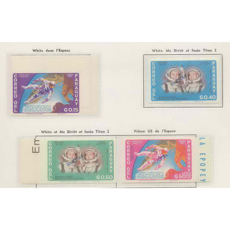 0707/ Espace (space) 2962 + ** MNH Gemini 4 Paraguay Non dentelé imperf Overprint surchargé Muestra