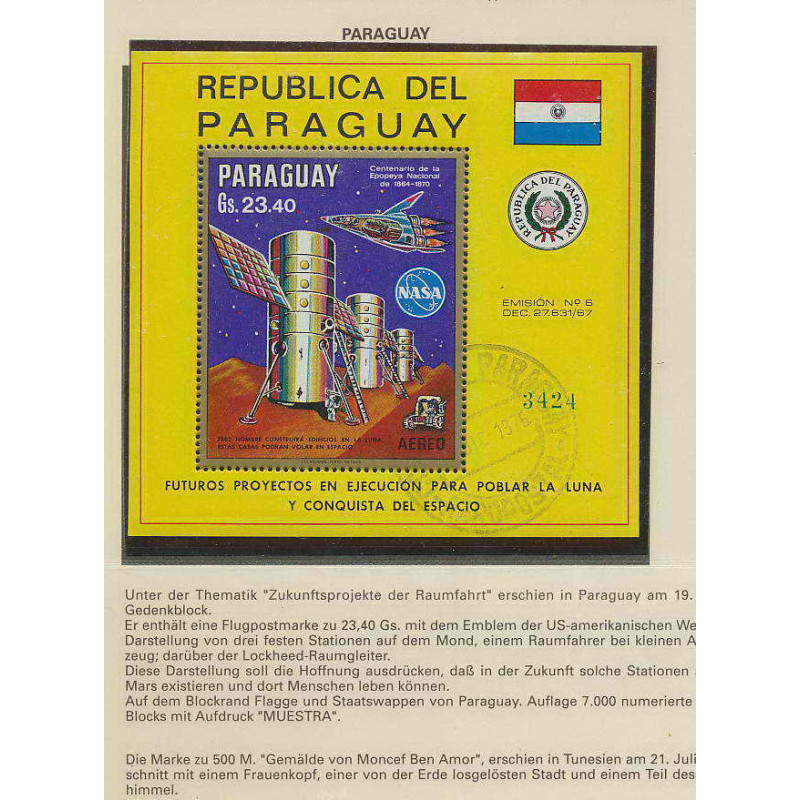 1307/ Espace (space) - Paraguay -N° 5728 Skylab 1970 OBL RARE