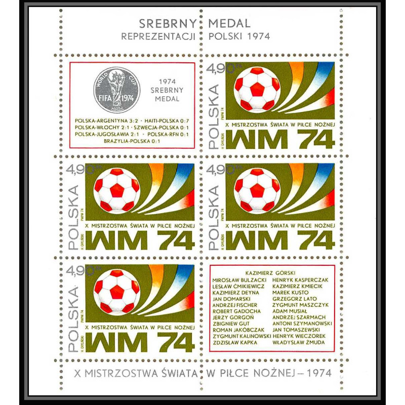 268 Football (Soccer) Allemagne 1974 munich - neuf ** MNH - Pologne (Poland) N° 60 bloc 