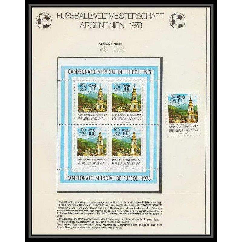 457 Football (Soccer) argentina 78 - neuf ** MNH - Argentine (Argentina) N° 1322 kb + timbre