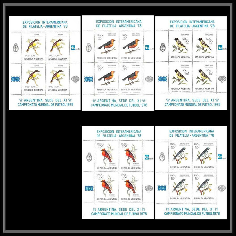 458 Football (Soccer) argentina 78 - neuf ** MNH - Argentine (Argentina) N° 1347/1351 BLOC KB oiseaux (birds)