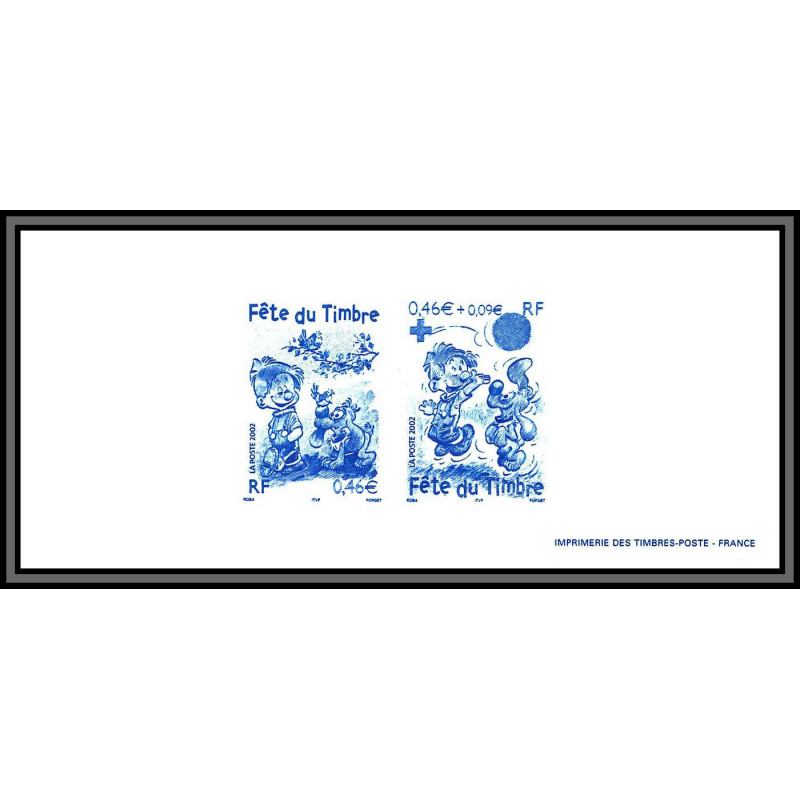 N°3467/3468 Fête du timbre Boule et Bill Gravure collective France 2002 comics cartoon