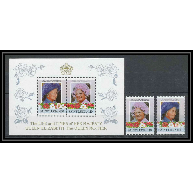 1016 - Sainte Lucie (Saint Lucia) Élisabeth II queen mother british royal family Bloc + Timbres MNH **