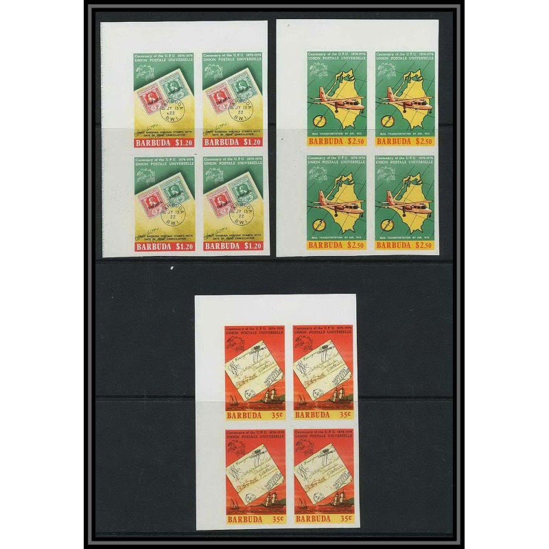 1018 - Barbuda 172/174 UPU Union postale universelle Bloc 4 Non dentelé imperf MNH **