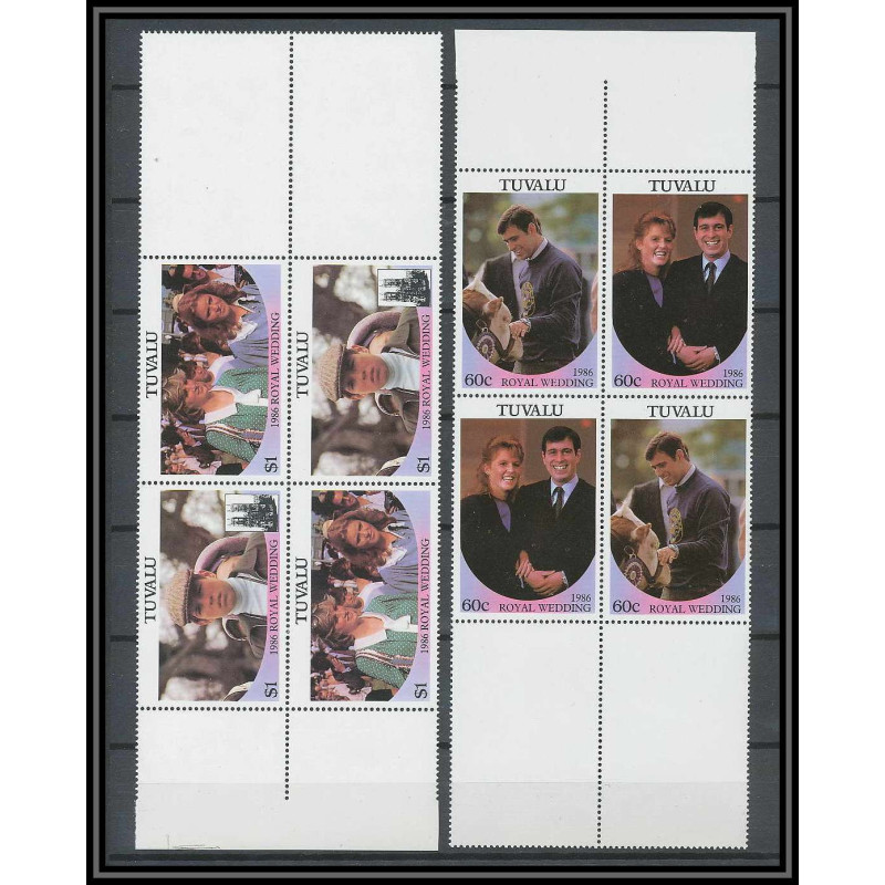 1033 - Tuvalu- Michel N° 377/380 ** (british royal family) Wedding 1986 Bloc 4 Bord de feuille Cote 10 Euros MNH **